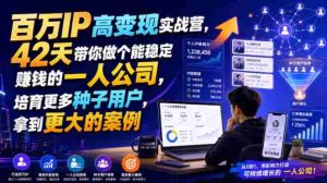 百万IP高变现实战营，42天带你做个能稳定賺钱的一人公司，培育更多种子用户，拿到更大的案例-晓懂云创