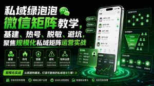 私域绿泡泡微信矩阵教学,基建、热号、脱敏、避坑,聚焦规模化私域矩阵运营实战-晓懂云创
