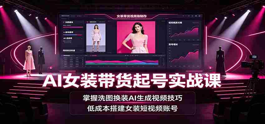 AI女装带货起号实战课:掌握洗图换装AI生成视频技巧,低成本搭建女装短视频账号-晓懂云创