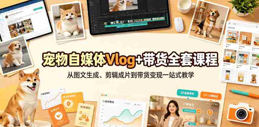 宠物自媒体Vlog+带货全套课程|从图文生成、剪辑成片到带货变现一站式教学-晓懂云创