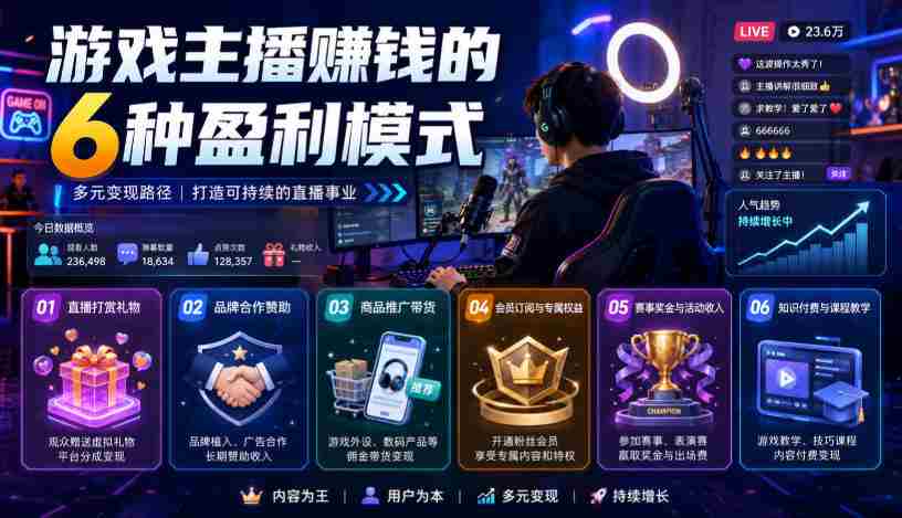 付费文章:游戏主播賺钱的6种盈利模式-晓懂云创