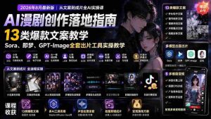 (19691期)AI漫剧创作落地指南|13类爆款文案教学,Sora、即梦、GPT-Image全套出片工具实操教学-晓懂云创
