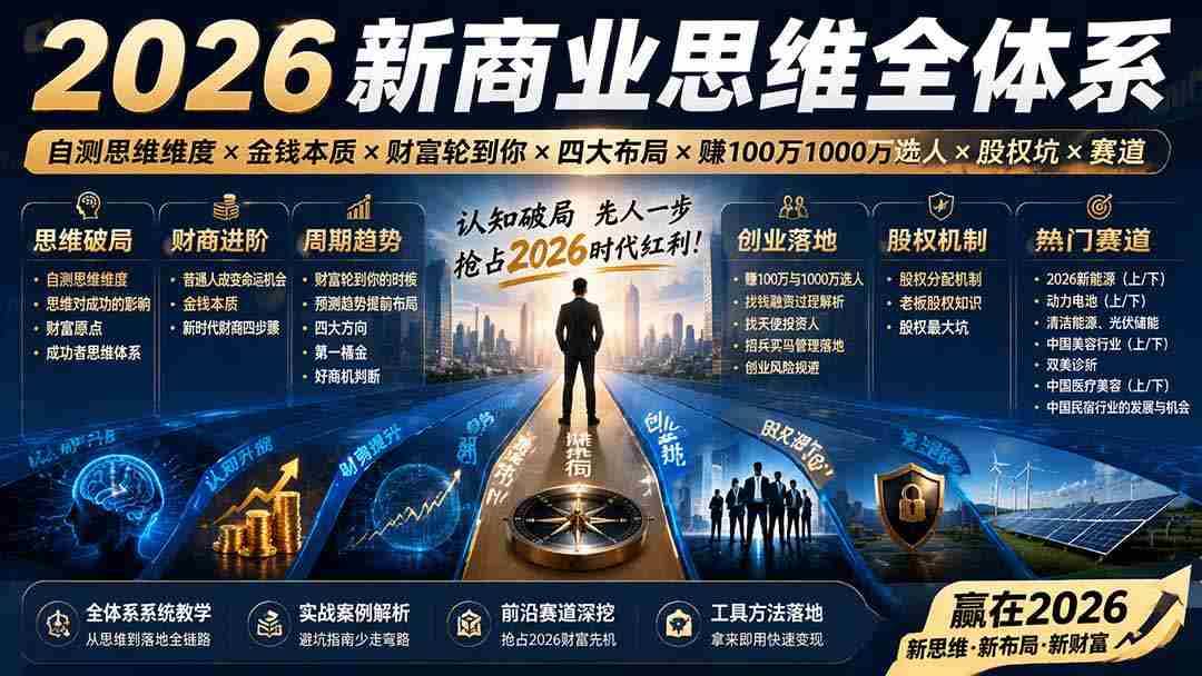(19696期)2026新商业思维全体系:自测思维维度×金钱本质×财富轮到你×四大布局×赚100万1000万选人×股权坑×赛道-晓懂云创