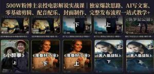 500W粉博主亲授电影解说实战课|精选独家思路、AI写文案、零基础剪辑、配音配乐、封面制作、完整发布流程一站式教学-晓懂云创