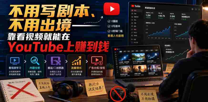 不用写剧本、不用出境——靠看视频就能在YouTube上賺到钱【原创双语字幕】-晓懂云创