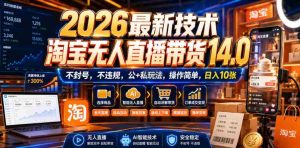 2026最新技术,淘宝无人直播带货14.0,不封号,不违规,公+私玩法,操作简单,日入10张【揭秘】-晓懂云创