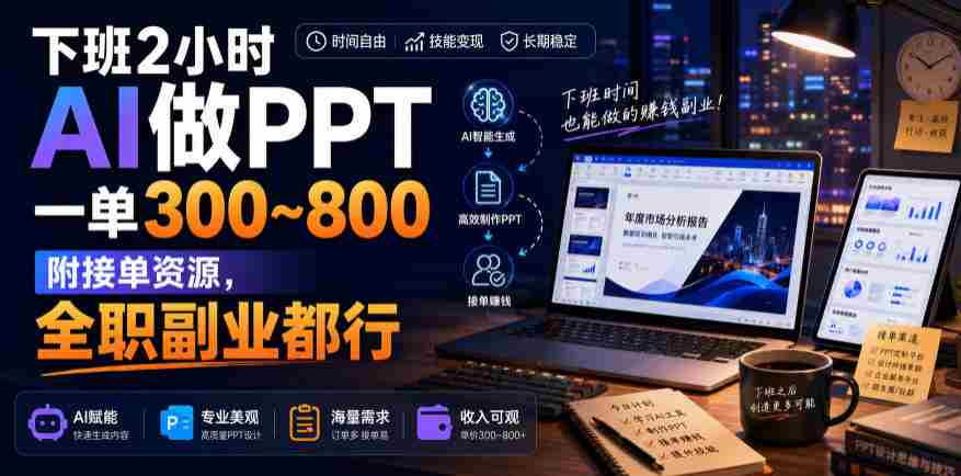 下班2小时AI做PPT,一单300~800,附接单资源,全职副业都行【揭秘】-晓懂云创