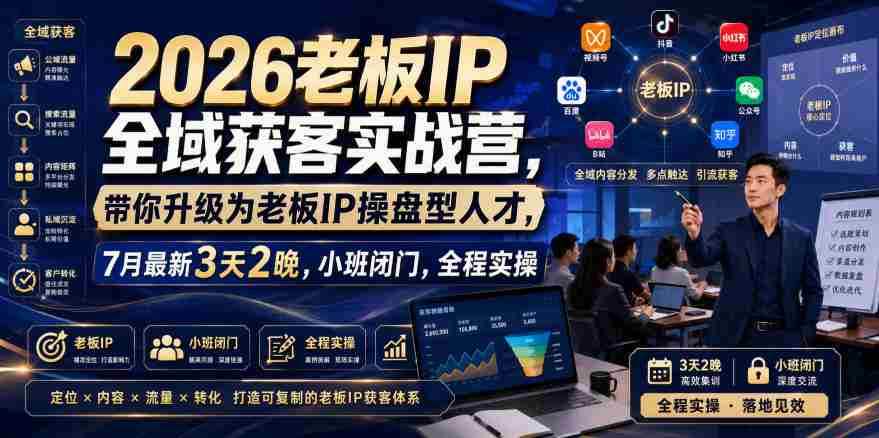 2026老板IP全域获客实战营,带你升级为老板IP操盘型人才,7月最新3天2晚,小班闭门,全程实操-晓懂云创
