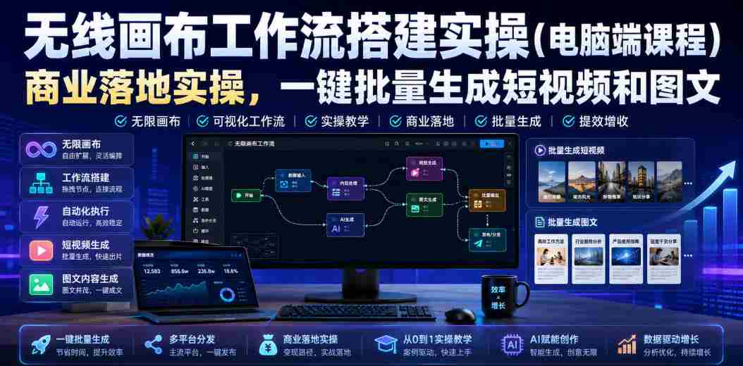 无线画布工作流搭建实操(电脑端课程),商业落地实操,一键批量生成短视频和图文-晓懂云创
