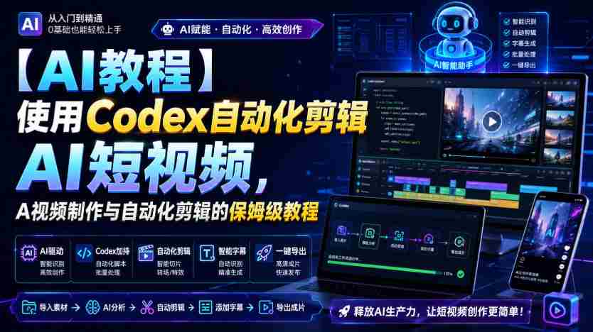 【AI教程】使用Codex自动化剪辑AI短视频,AI视频制作与自动化剪辑的保姆级教程-晓懂云创