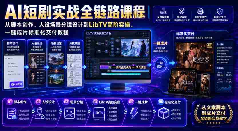 AI短剧实战全链路课程｜从脚本创作、人设场景分镜设计到LibTV高阶实操、一键成片标准化交付教程-晓懂云创