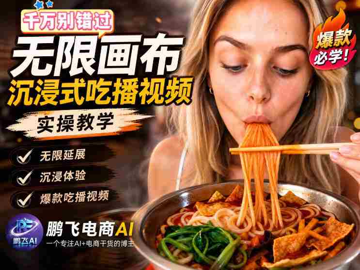 保姆级教程｜用AI无线画布做沉浸式吃播，3步直接出片，无线画布工作流，操作简单好上手-晓懂云创