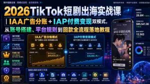 2026TikTok短剧出海实战课|IAA广告分账+IAP付费变现双模式,从账号搭建、平台规则到回款全流程落地教程-晓懂云创
