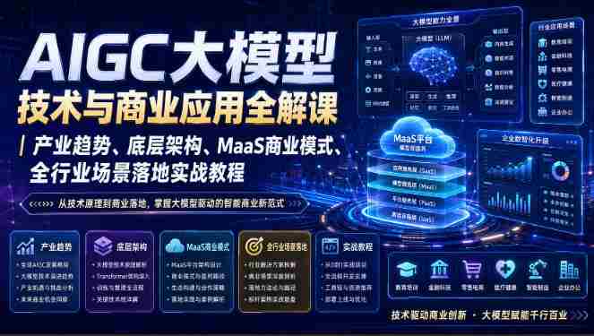 AIGC大模型技术与商业应用全解课｜产业趋势、底层架构、MaaS商业模式、全行业场景落地实战教程-晓懂云创