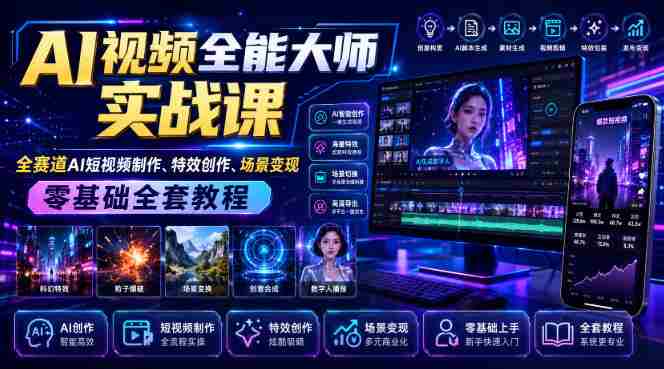 AI视频全能大师实战课｜全赛道AI短视频制作、特效创作、场景变现零基础全套教程-晓懂云创