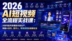 2026 AI短视频全流程实战课:从账号起号到爆款内容生产,掌握AI创作、数字人、带货变现全链路玩法-晓懂云创