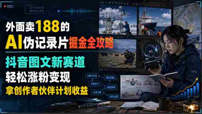 外面卖188的AI伪记录片掘金全攻略,抖音图文新赛道,轻松涨粉变现,拿创作者伙伴计划收益【文档】-晓懂云创
