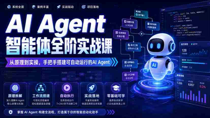 AI Agent智能体全阶实战课,从原理到实操,手把手搭建可自动运行的AI Agent-晓懂云创