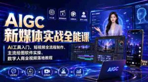 AIGC新媒体实战全能课｜AI工具入门、短视频全流程制作、主流绘图软件实操、数字人商业视频落地教程-晓懂云创