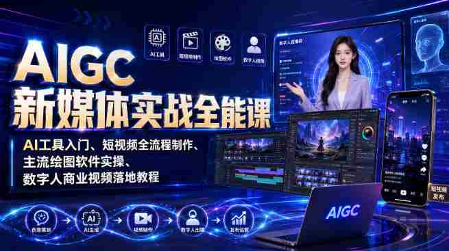 AIGC新媒体实战全能课|AI工具入门、短视频全流程制作、主流绘图软件实操、数字人商业视频落地教程-晓懂云创