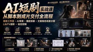 (19717期)AI短剧实战课:高效工作流×AI审美×爆款拆解×文案角色场景分镜×LibTV进阶×站位控制×从脚本到成片交付全流程-晓懂云创