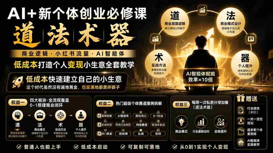 (19738期)AI+新个体创业必修课|道法术器|商业逻辑·小红书流量·AI智能体|低成本打造个人变现小生意全套教学-晓懂云创