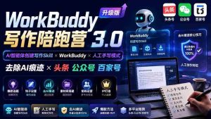 (19720期)WorkBuddy写作陪跑营3.0-更新:Ai智能体创建写作Skill×WorkBuddy×人工手写模式×去除AI痕迹×头条公众号百家号-晓懂云创