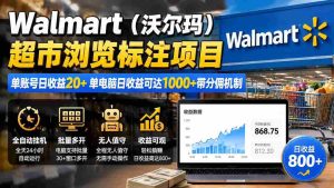 (19757期)Walmart(沃尔玛)超市浏览标注项目,单账号日收益20+ 单电脑日收益可达1000+带分佣机制-晓懂云创