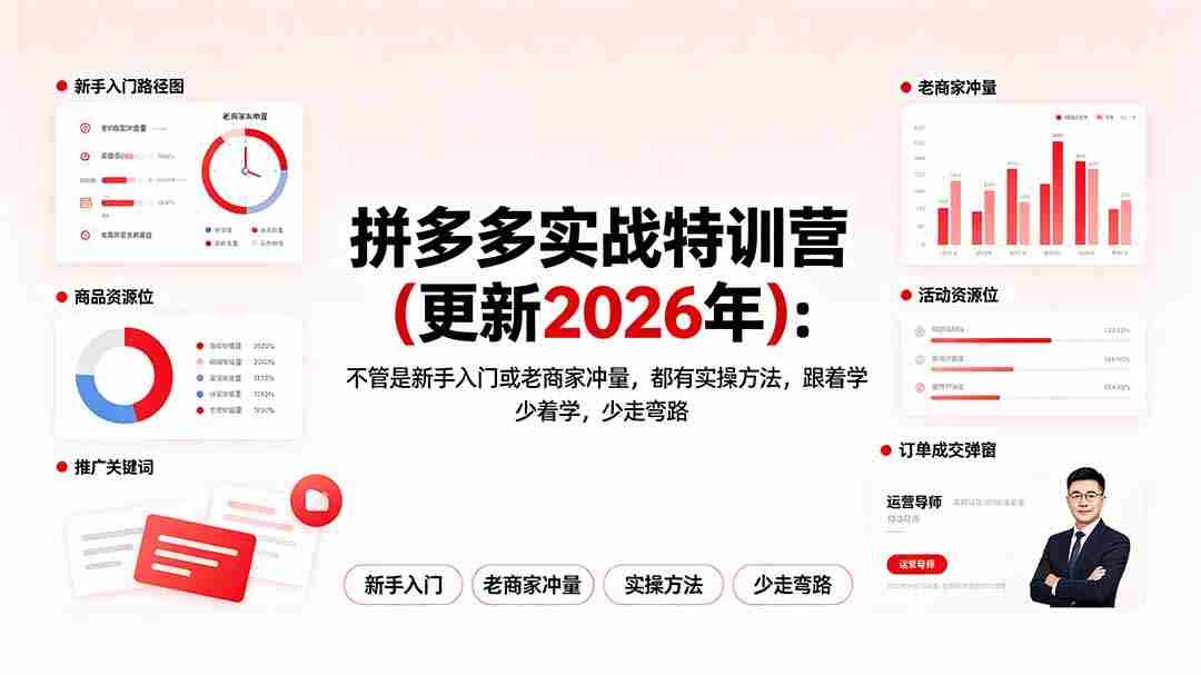 (19724期)拼多多实战特训营(更新2026年):不管是新手入门或老商家冲量,都有实操方法,跟着学,少走弯路-晓懂云创