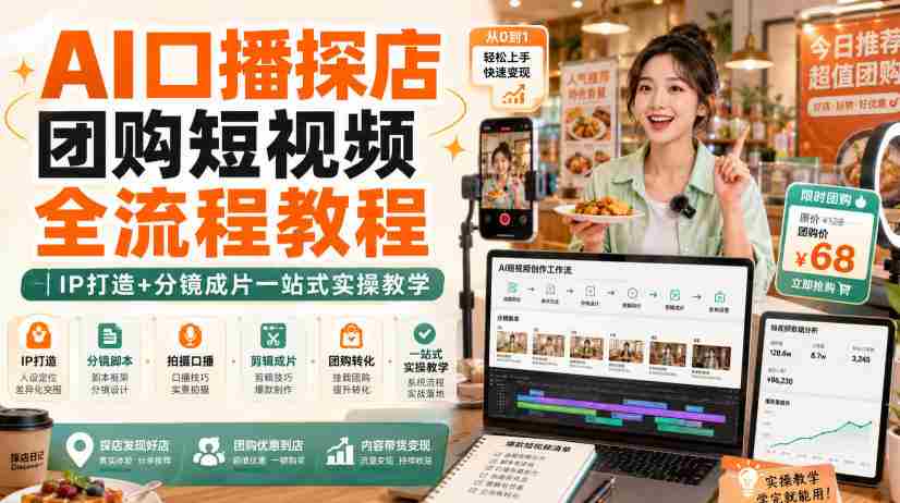AI口播探店团购短视频全流程教程|IP打造+分镜成片一站式实操教学-晓懂云创