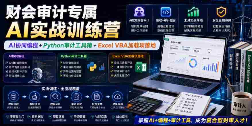 财会审计专属AI实战训练营|AI协同编程+Python审计工具箱+Excel VBA加载项落地(更新0816)-晓懂云创
