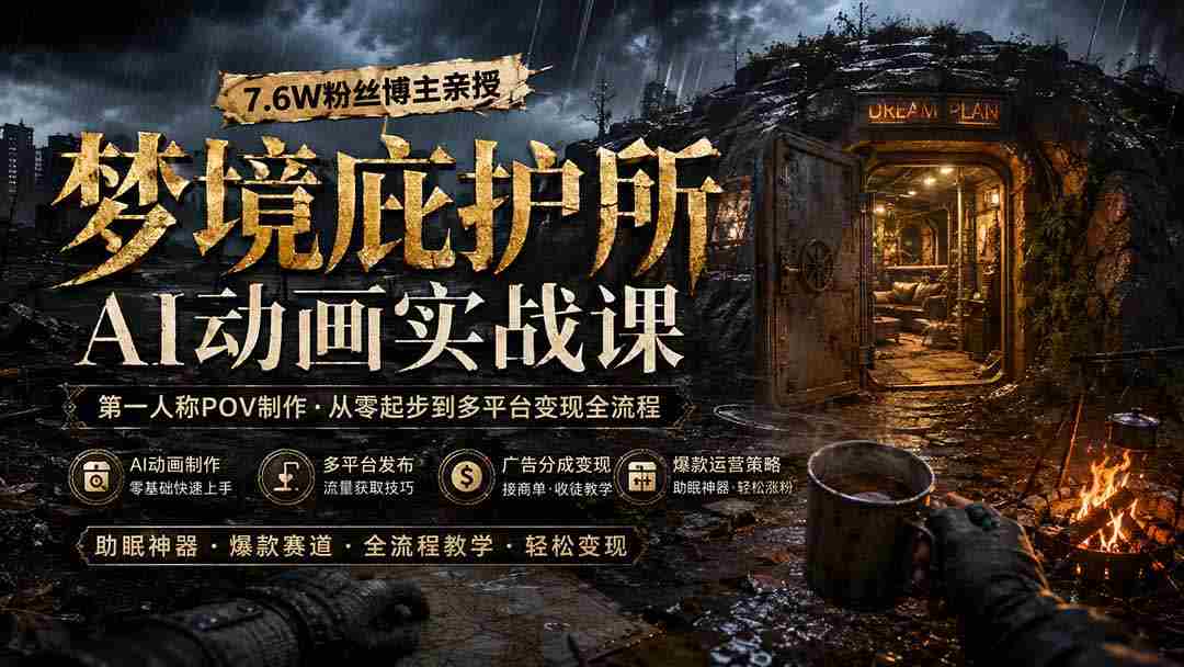 (19886期)梦境庇护所AI动画实战课:7.6W粉丝博主亲授第一人称POV制作,从零起步到多平台发布变现全流程-晓懂云创