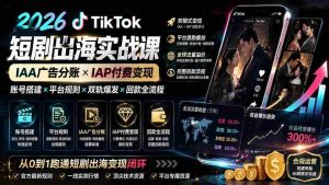 (19740期)2026TikTok短剧出海实战课:IAA广告分账×IAP付费变现×账号搭建×平台规则×双轨爆发×回款全流程-晓懂云创