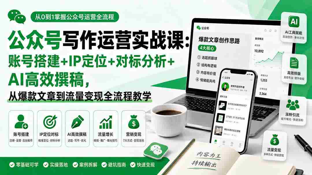 （19914期）公众号写作运营实战课：账号搭建+IP定位+对标分析+AI高效撰稿，从爆款文章到流量变现全流程教学-晓懂云创