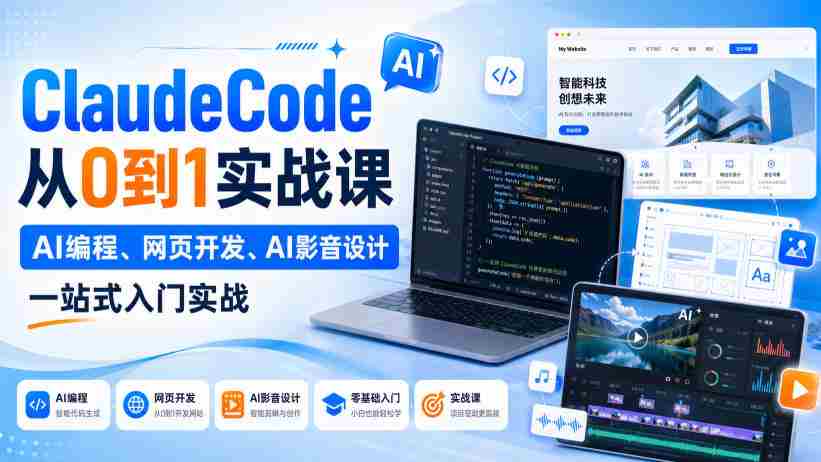 ClaudeCode从0到1实战课,AI编程、网页开发、AI影音设计一站式入门实战-晓懂云创