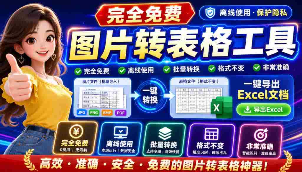 (19972期)图片表格识别提取工具,支持一键从图片中智能提取表格并导出Excel文件,可离线免网运行,FastTableOCR-晓懂云创