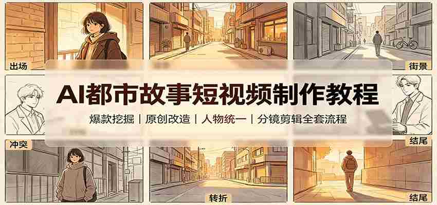 AI都市故事短视频制作教程:爆款挖掘原创改造,人物统一分镜剪辑全套流程-晓懂云创