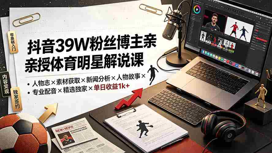 (19476期)抖音39W粉丝博主亲授体育明星解说课:人物志×素材获取×新闻分析×人物故事×专业配音×精选独家×单日收益1k+-晓懂云创