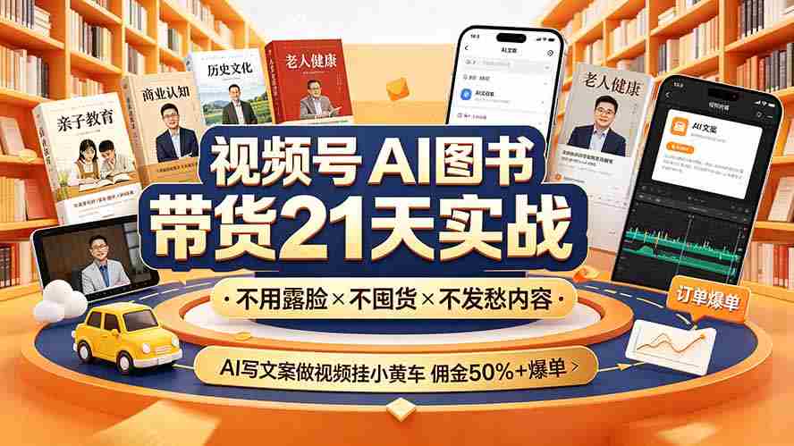 （19476期）视频号AI图书带货21天实战：不用露脸×不囤货×不发愁内容，AI写文案做视频挂小黄车，佣金50%+爆单-晓懂云创