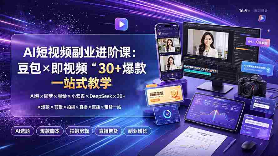 (19458期)AI短视频副业进阶课:豆包×即梦×星绘×小云雀×DeepSeek×30+爆款×剪辑×拍摄×直播×带货一站式教学-晓懂云创