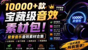 宝藏级音效素材包!10000+款背景音乐音效素材合集,自然片头婚礼会议常用音效包,分类清晰-晓懂云创