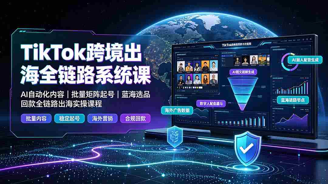 (19425期)TikTok跨境出海全链路系统课-2026年7月:AI自动化内容|批量矩阵起号|蓝海选品回款全链路出海实操课程-晓懂云创