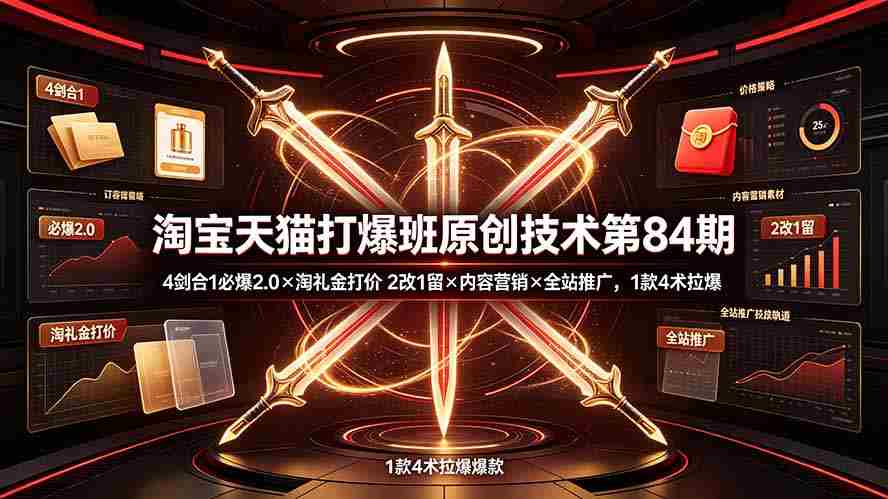 (19428期) 淘宝天猫打爆班原创技术第84期:4剑合1必爆2.0×淘礼金打价×2改1留×内容营销×全站推广,1款4术拉爆-晓懂云创