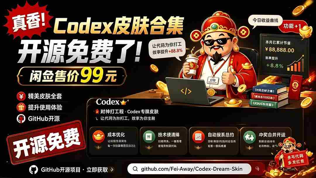 (19432期)闲鱼售卖99元的Codex皮肤包,GitHub 免费开源了!让你的codex变成精美界面 Codex Dream Skin-晓懂云创