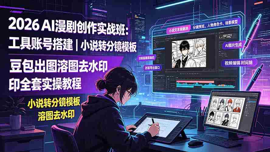 (19433期)2026AI漫剧创作实战班:工具账号搭建|小说转分镜模板|豆包出图溶图去水印全套实操教程-晓懂云创
