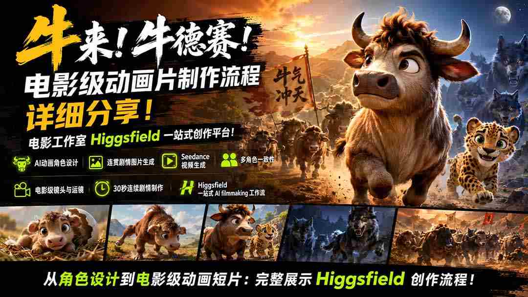 (19987期)牛来!牛德赛!电影级动画片制作流程详细分享!电影工作室Higgsfield一站式创作平台!-晓懂云创