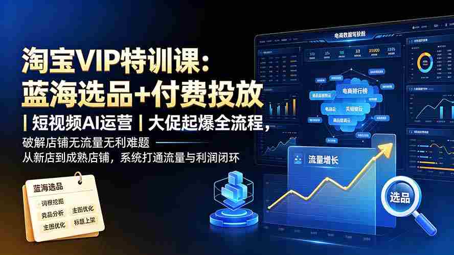 (19399期)淘宝VIP特训课:蓝海选品+付费投放|短视频AI运营|大促起爆全流程,破解店铺无流量无利润难题-晓懂云创