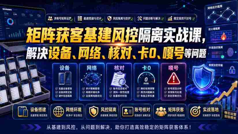 矩阵获客基建风控隔离实战课,解决设备、网络、核对、卡0、嘎号等问题-晓懂云创