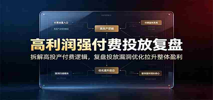 高利润强付费投放复盘:拆解高投产付费逻辑,复盘投放漏洞优化拉升整体盈利-晓懂云创