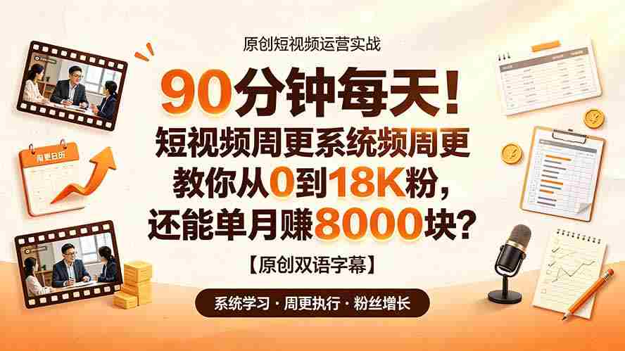 (19265期)90 分钟每天!短视频周更系统教你从 0 到 18K 粉,还能单月赚 8000 块?【原创双语字幕】-晓懂云创
